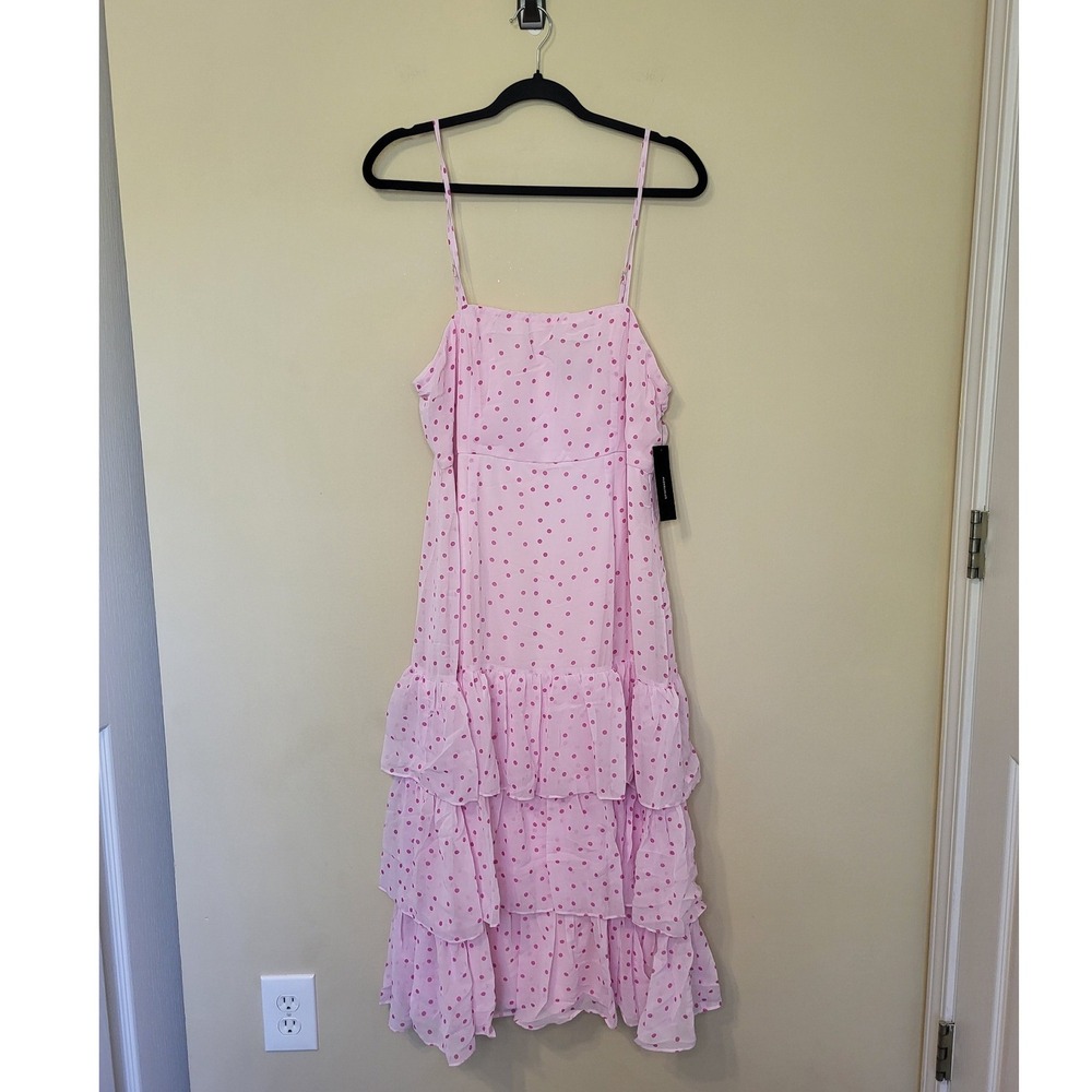 Lulus Pink Polka Dot Tiered Midi Dress Adjustable Straps XL NWT - Picture 3 of 6
